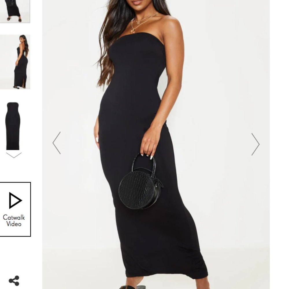 PRETTYLITTLETHING Black Bandeau Maxi Dress NWT - 8